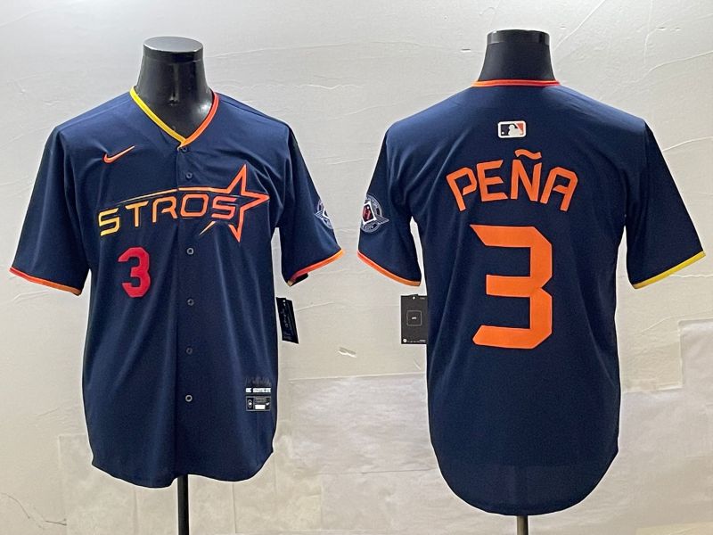 Men Houston Astros #3 Pena Drak Blue Three generations Joint Name 2025 Nike MLB Jersey style 2->houston astros->MLB Jersey